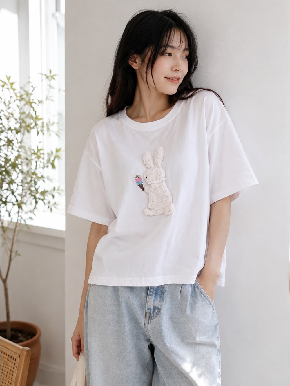 Rastart HOME MADE Japan Bunny Appliqué Kawaii Tee Free Size M/L